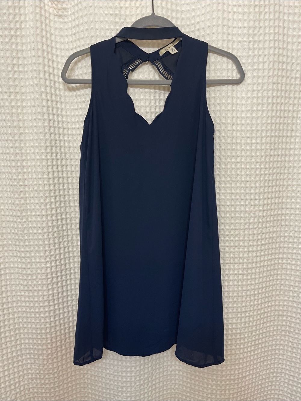 miami Navy Scalloped Neck Sleeveless Mini Dress